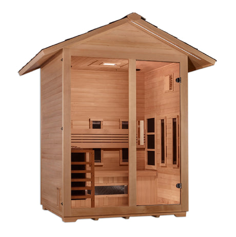 Golden Designs Carinthia 3 Person Hybrid (PureTech™ Full Spectrum IR or Traditional Stove) Outdoor Sauna - Canadian Hemlock - PRE-ORDER