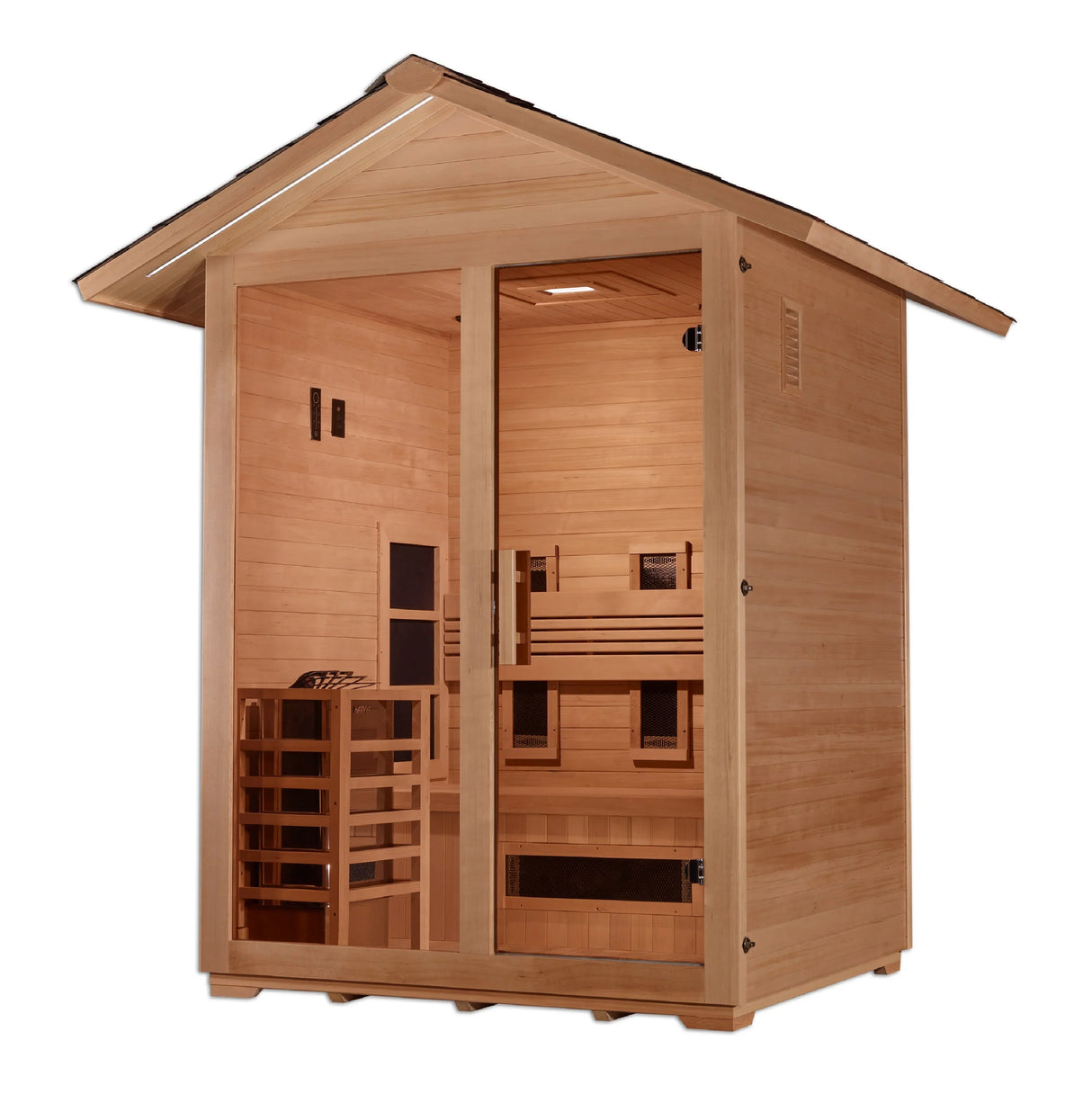 Golden Designs Carinthia 3 Person Hybrid (PureTech™ Full Spectrum IR or Traditional Stove) Outdoor Sauna - Canadian Hemlock - PRE-ORDER