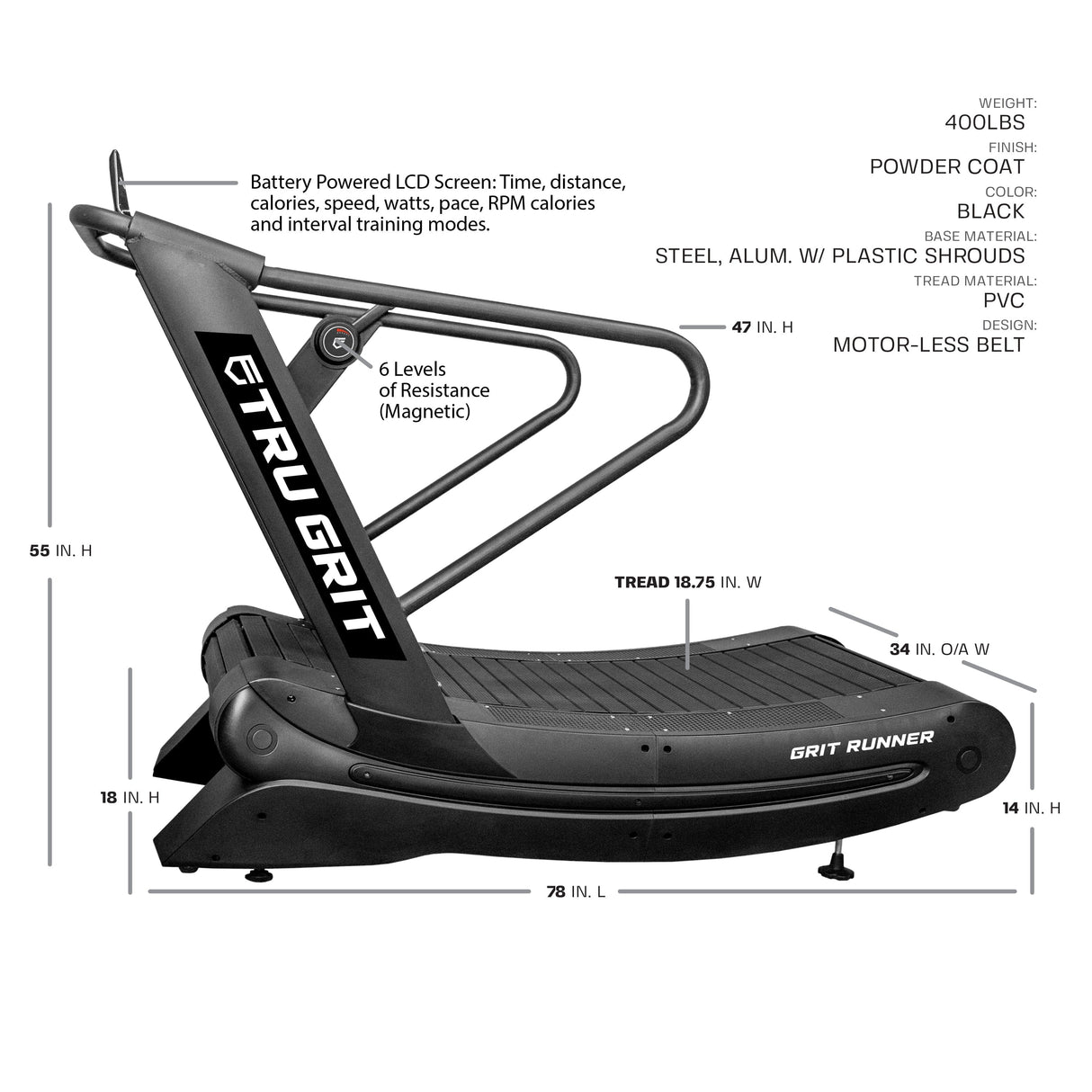 Tru Grit Fitness Grit Runner Curved Manual Treadmill